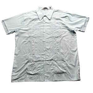 Vintage Romani Collection Permanent Press Guayabera Cuban Shirt Mens XL Blue
